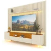 Rack Infinity Pés Vidro Com Painel Ripado Nobre TV 85 Pol 230x250 Gelius Off White/Naturale