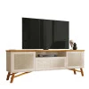 Rack Para Sala 180cm Com Rattan TV 75 Polegadas Dante EAX Móveis Off White/Cedro