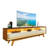 Rack Com LED Pra TV 75 Polegadas 212cm Requinte Pés Madeira Gelius Castanho/Off White