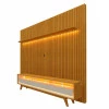 Rack Requinte Pés Madeira com Painel Ripado Nobre 230cm LED TV 85 Polegadas Gelius Naturale/Off White