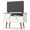 Rack Pequeno Retrô TV 32 Polegadas 90cm Yan Patrimar Branco/Cumaru