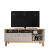 Rack Bancada Sala Para TV 50 Polegadas 136cm Tauros Lukaliam Off White Perolizado/Tauari