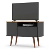 Rack Pequeno Retrô TV 32 Polegadas 90cm Yan Patrimar Grafite/Cinamomo