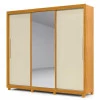 Guarda Roupa Grande Casal 3 Portas Correr 1 Porta de Espelho e Pés 228x226 Royale Gelius Naturale/Off White