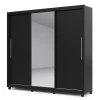 Guarda Roupa Grande Casal 3 Portas Correr 1 Porta de Espelho e Pés 228x226 Royale Gelius Preto