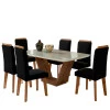 Conjunto Mesa Jantar com 06 Cadeiras Diamante RV Móveis Cinamomo/Grafite/Preto