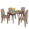 Conjunto Mesa de Jantar Tampo Vidro Com 04 Cadeiras 120x90 Jade RV Móveis Grafite/Pena Caramelo