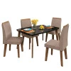 Conjunto Mesa de Jantar Tampo Vidro Com 04 Cadeiras 120x90 Jade RV Móveis Preto/Pena Caramelo