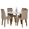 Conjunto Mesa de Jantar Redonda Tampo Vidro Com 04 Cadeiras Turmalina RV Móveis Branco/Pena Caramelo