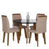 Conjunto Mesa de Jantar Redonda Tampo Vidro Com 04 Cadeiras Turmalina RV Móveis Preto/Pena Caramelo
