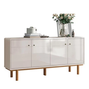Buffet Balcão Sala 4 Portas 160cm Catar Lukaliam Off White Perolizado/Tauari