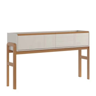 Aparador Moderno 2 Gavetas Pés Madeira 143cm Elegance Lukaliam Off Whte/Jequitiba