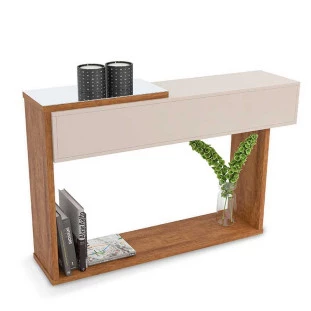 Aparador com Espelho Para Sala Milão Lukaliam Off White/Amêndoa