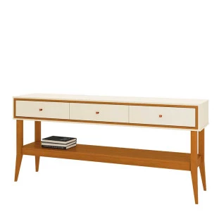 Aparador Retrô 3 Gavetas 154cm Bari EDN Off White/Cedro