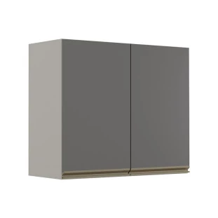 Módulo Armário Aéreo 68x80 2 Portas 100% MDF Cozinha Modulada Gold Robel Fendi/Cinza