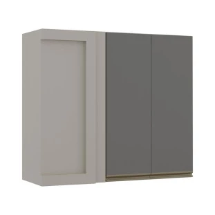 Módulo Armário Aéreo 88x100 Canto Reto Direito 100% MDF Cozinha Modulada Gold Robel Fendi/Cinza