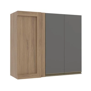 Módulo Armário Aéreo 88x100 Canto Reto Direito 100% MDF Cozinha Modulada Gold Robel Hanover/Cinza
