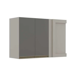 Módulo Armário Aéreo 68x100 Canto Reto Esquerdo 100% MDF Cozinha Modulada Gold Robel Fendi/Cinza