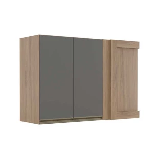 Módulo Armário Aéreo 68x100 Canto Reto Esquerdo 100% MDF Cozinha Modulada Gold Robel Hanover/Cinza
