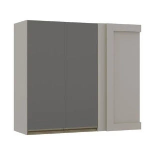 Módulo Armário Aéreo 88x100 Canto Reto Esquerdo 100% MDF Cozinha Modulada Gold Robel Fendi/Cinza