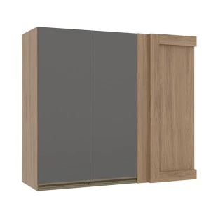 Módulo Armário Aéreo 88x100 Canto Reto Esquerdo 100% MDF Cozinha Modulada Gold Robel Hanover/Cinza