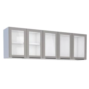 Armário Aéreo de Cozinha Aço 5 Portas Vidro Juno/Apolo 180 Cozimax Cinza Argila