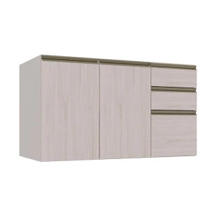 Módulo Balcão 120cm 3 Gavetas 100% MDF Cozinha Modulada Gold Robel Fendi/Aspen