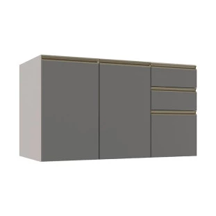 Módulo Balcão 120cm 3 Gavetas 100% MDF Cozinha Modulada Gold Robel Fendi/Cinza