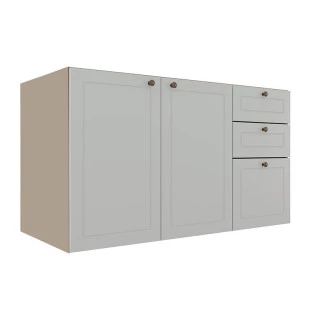Módulo Balcao 120cm 3 Gavetas 2 Portas 100% MDF Cozinha Modulada Provence Robel Hanover/Branco Matte