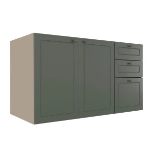 Módulo Balcao 120cm 3 Gavetas 2 Portas 100% MDF Cozinha Modulada Provence Robel Fendi/Salvia Matte
