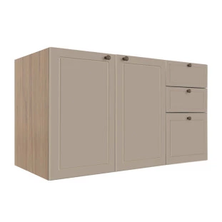 Módulo Balcao 120cm 3 Gavetas 2 Portas 100% MDF Cozinha Modulada Provence Robel Hanover/Fendi Matte