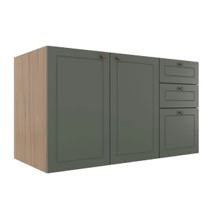Módulo Balcao 120cm 3 Gavetas 2 Portas 100% MDF Cozinha Modulada Provence Robel Hanover/Salvia Matte