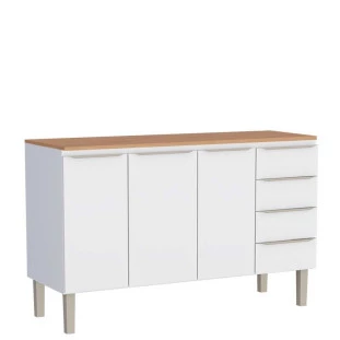 Balcão de Aço 150 Com Tampo Jequitibá 3 Portas 4 Gavetas Cozinha Flora Cozimax Branco