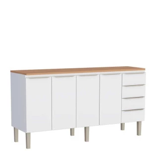 Balcão de Aço 180 Com Tampo Jequitibá 4 Portas 4 Gavetas Cozinha Flora Cozimax Branco