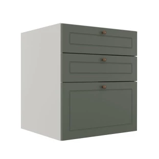 Módulo Balcao 60cm 3 Gavetas 100% MDF Cozinha Modulada Provence Robel Branco/Salvia Matte
