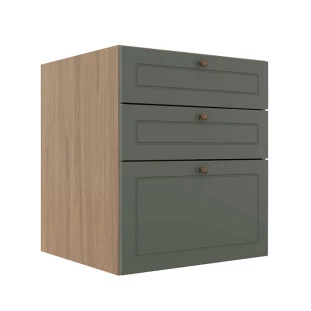 Módulo Balcao 60cm 3 Gavetas 100% MDF Cozinha Modulada Provence Robel Hanover/Salvia Matte