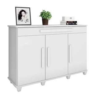Balcão Buffet Sala Jantar 137cm 3 Portas Gaveta Rubi RV Móveis Branco