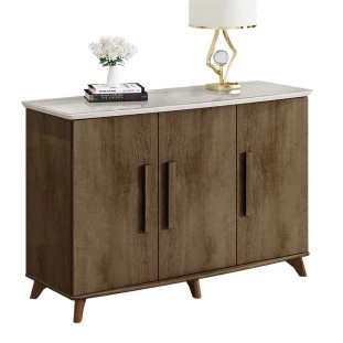 Buffet Aparador 137cm 3 Portas Tampo de Vidro Diamante RV Móveis Freijó/Off White