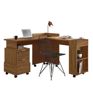 Conjunto de Mesa Para Escritório Estudos Alessa M1 M2 Lukaliam Amêndoa