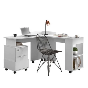 Mesa em L Para Escritório Quarto Computador 138x144cm Alessa Lukaliam Branco