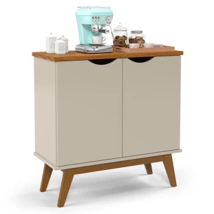 Buffet Aparador Pequeno 2 Portas 81cm Prism Patrimar Off White/Cumaru