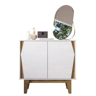 Balcão Buffet Pequeno 2 Portas Surina EAX Móveis Branco/Canela