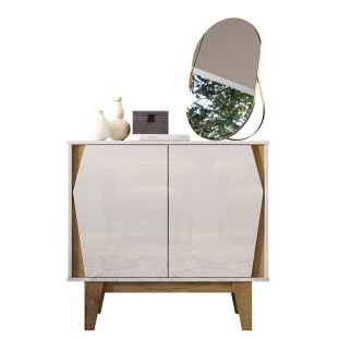 Balcão Buffet Pequeno 2 Portas 82cm Surina EAX Móveis Off White/Canela