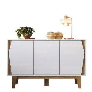 Balcão 122cm Buffet 3 Portas Surina EAX Móveis Branco/Canela