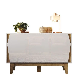 Balcão Buffet 3 Portas 123cm Surina EAX Móveis Off White/Canela