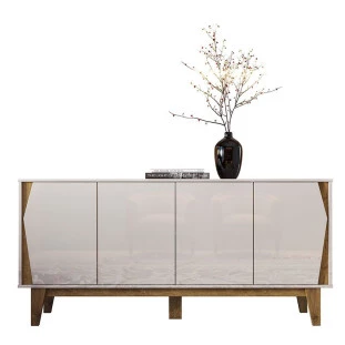Balcão Buffet 4 Portas 165cm Surina EAX Móveis Off White/Canela
