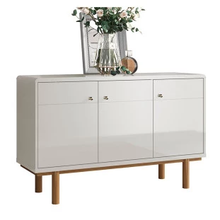 Buffet Balcão Sala 3 Portas 120cm Catar Lukaliam Off White Perolizado/Tauari
