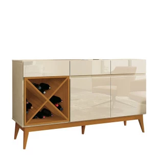 Balcão Buffet Adega Sala Jantar Chandon EDN Off White/Cedro