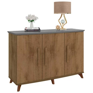 Buffet Aparador 137cm 3 Portas Tampo de Vidro Diamante RV Móveis Cinamomo/Grafite