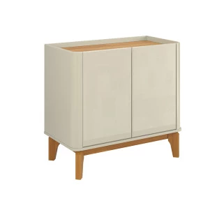 Buffet Balcão Pequeno 90cm Sala com 2 Portas Flip 90 Patrimar Off White/Cinamomo